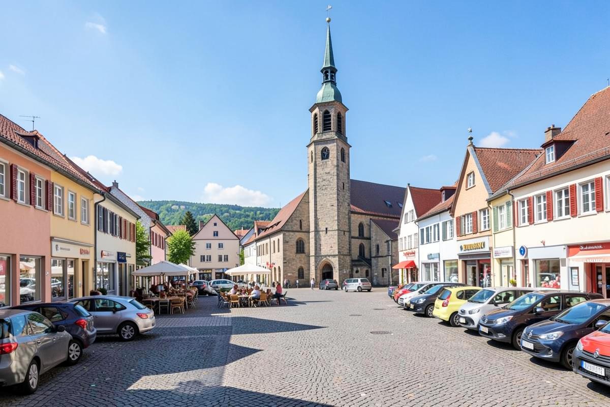 Marktplatz mit Kirche in Altenkirchen im Westerwald