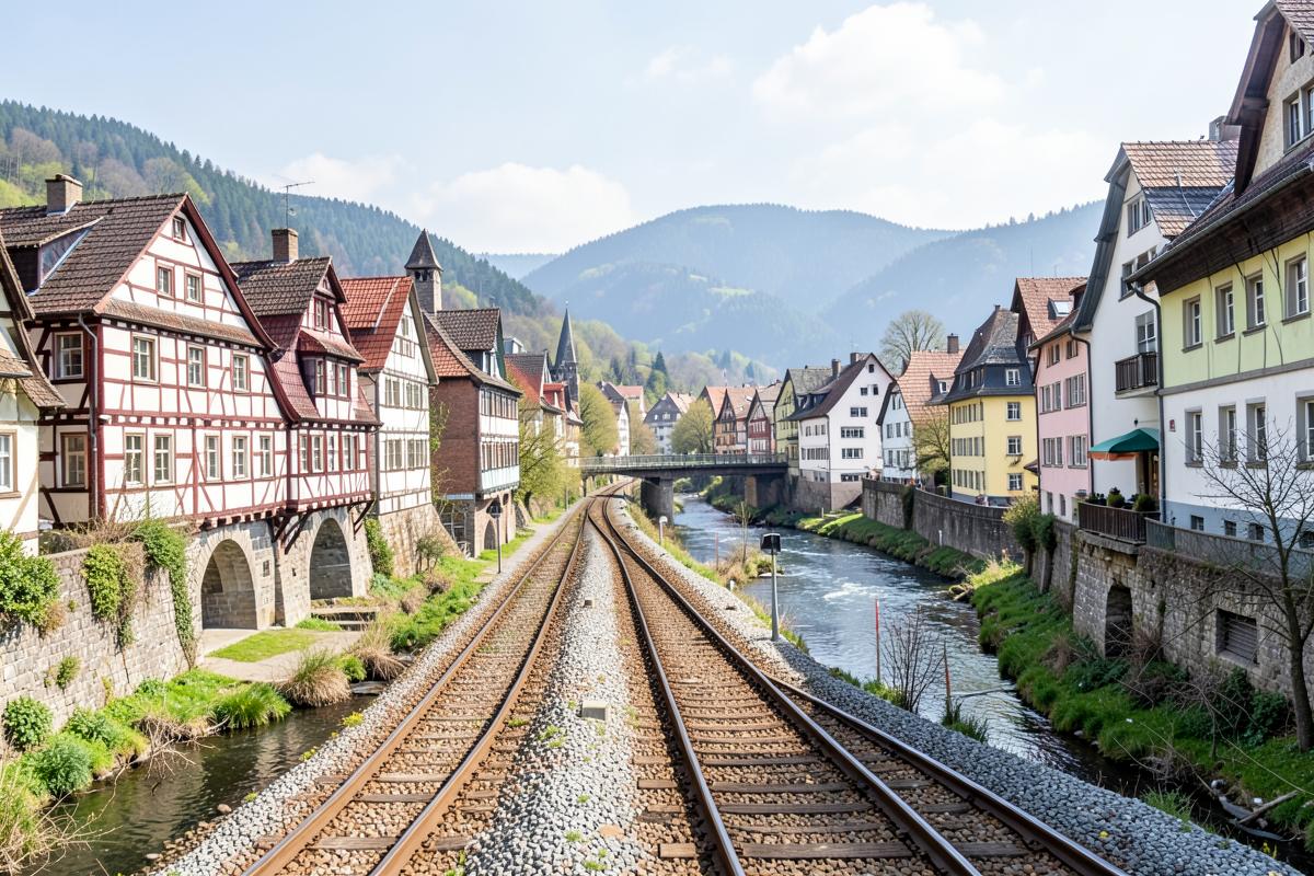 Ortsansicht von Betzdorf im Siegtal mit Bahnstrecke