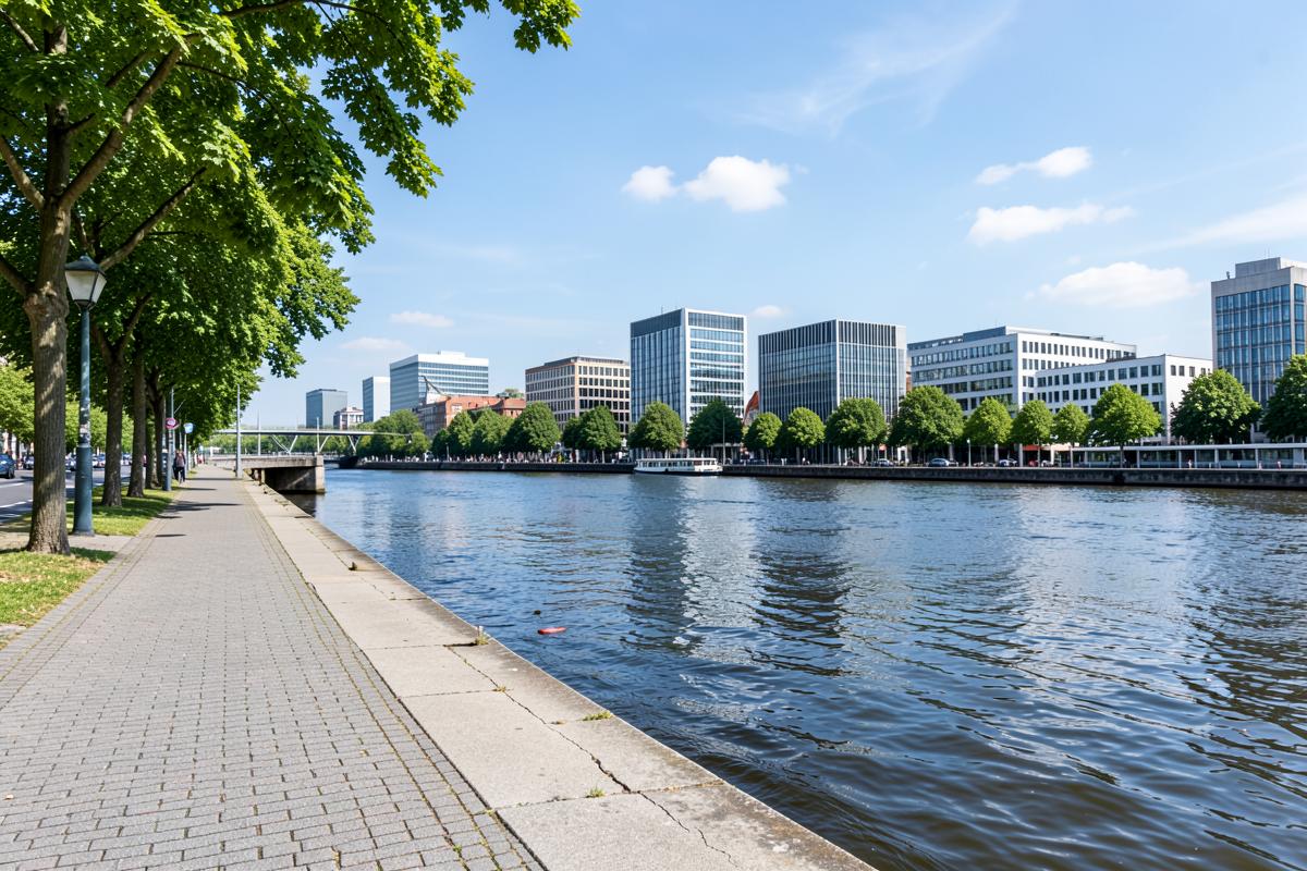 Rheinufer in Bonn mit Bürogebäuden