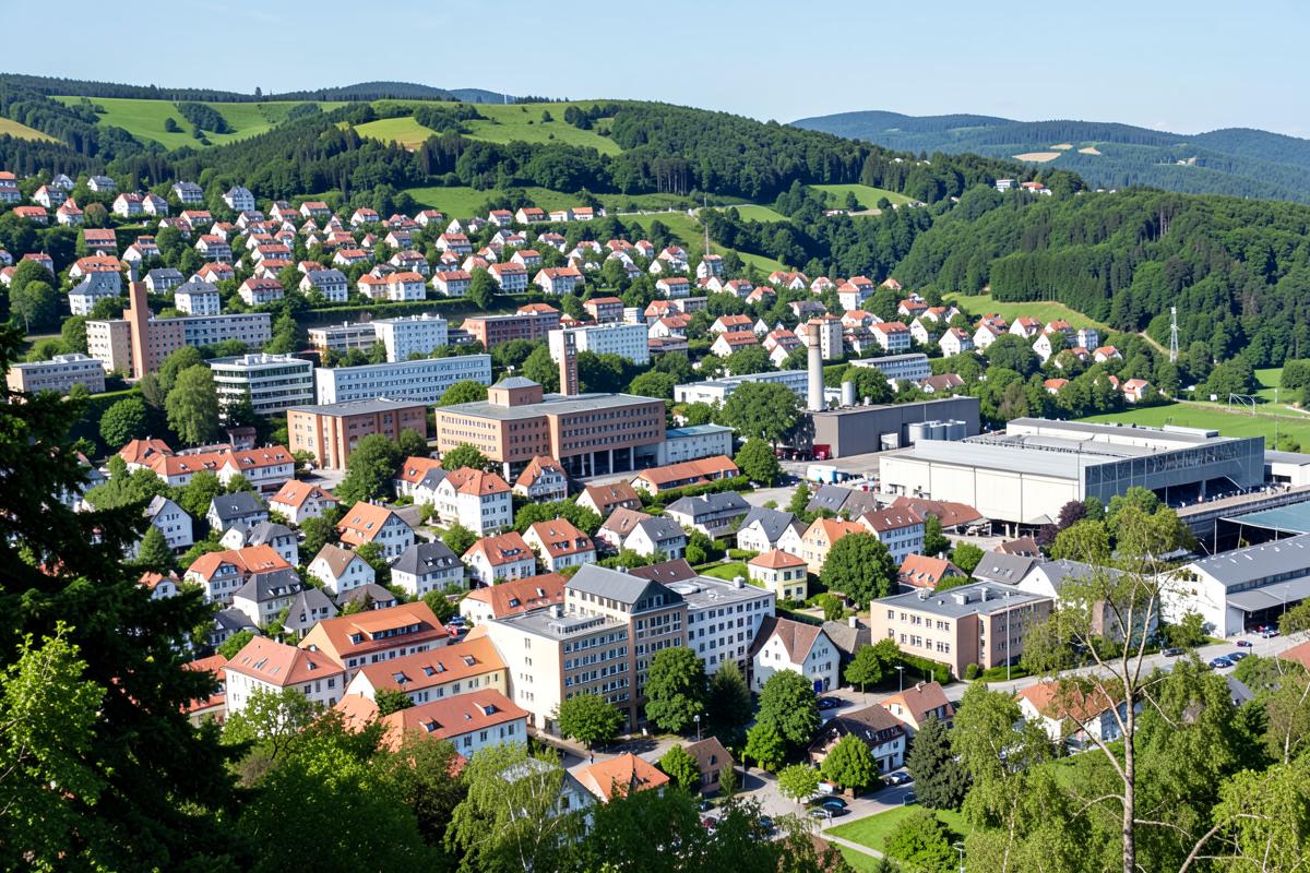 Blick über Siegen mit Wohn- und Gewerbegebieten im Siegerland
