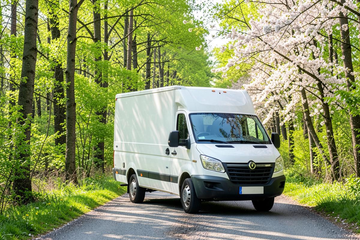 Transporter auf einer Waldstraße im Frühling – Touren nach Betzdorf
