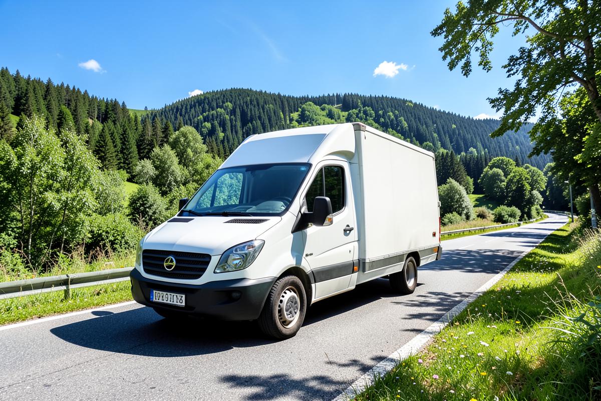 Transporter auf einer sonnigen Landstraße im Sommer – Touren nach Wissen