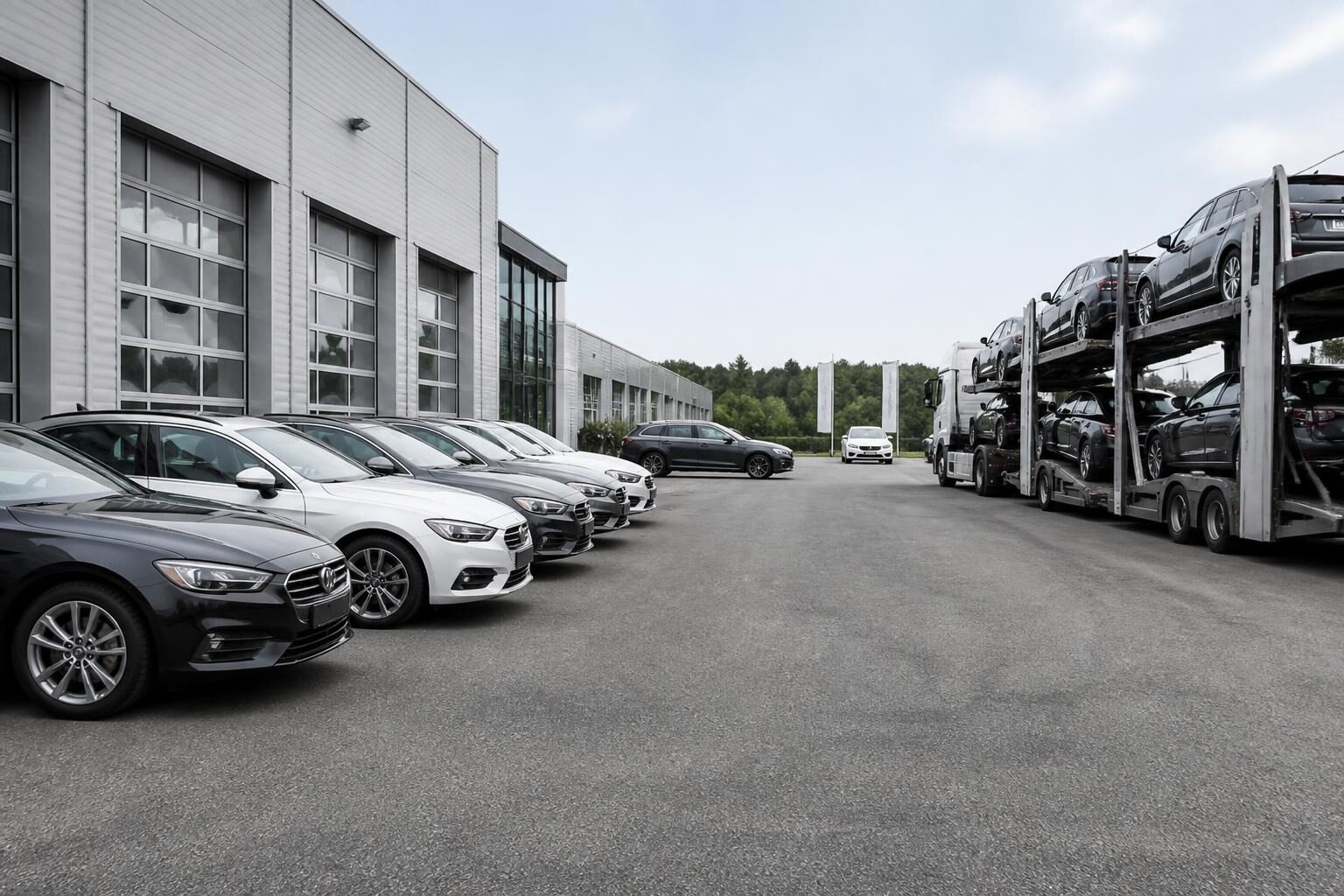 Fahrzeugübergabe auf dem Hof eines Autohauses