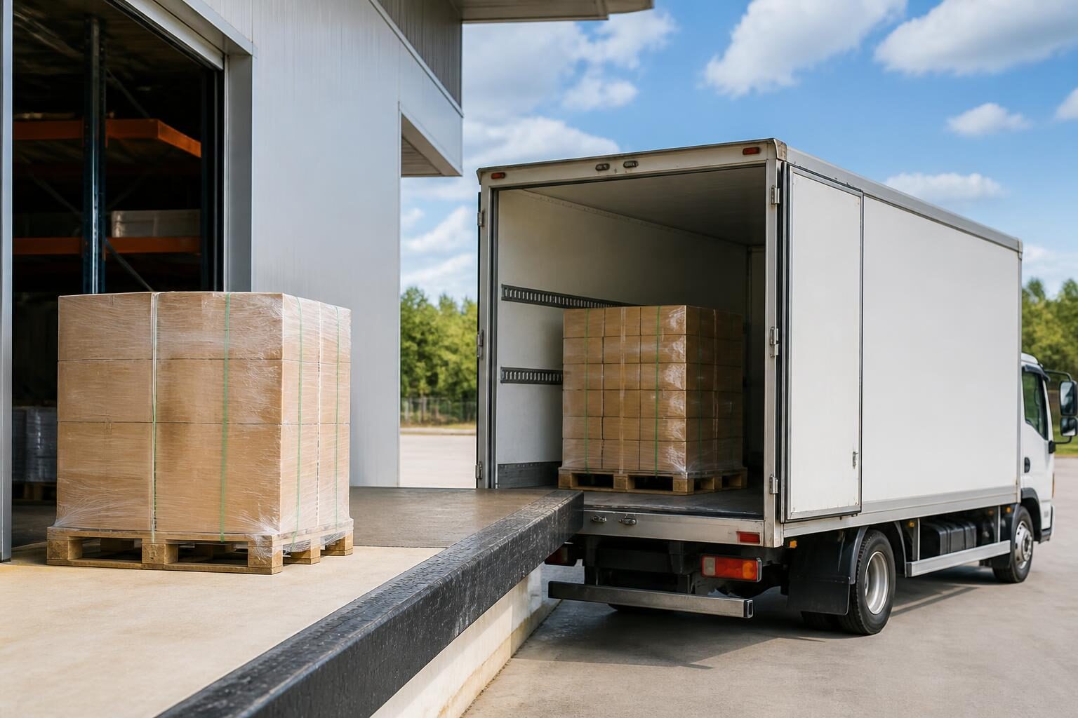 Transporter an einer Laderampe eines Industriebetriebs