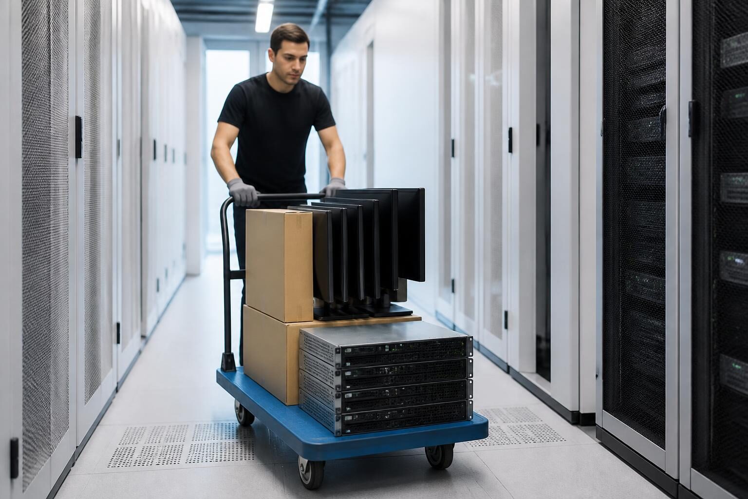 Gepolsterte IT-Geräte werden für einen Rollout verladen
